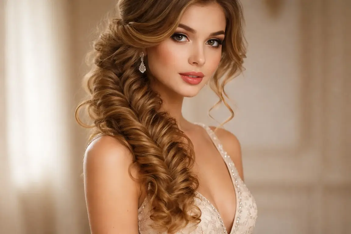 Half Up Curly Braid with Jeweled Pin
