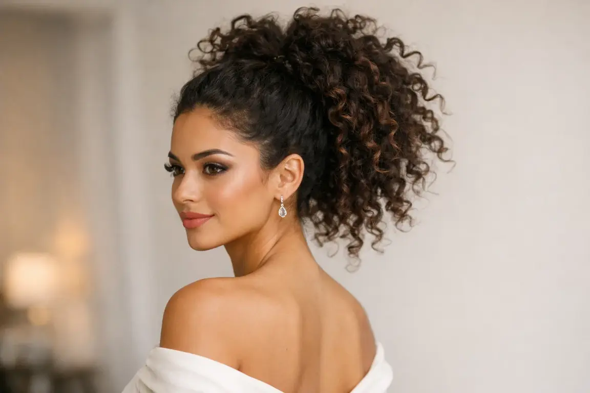 Low Curly Bun with Tendrils