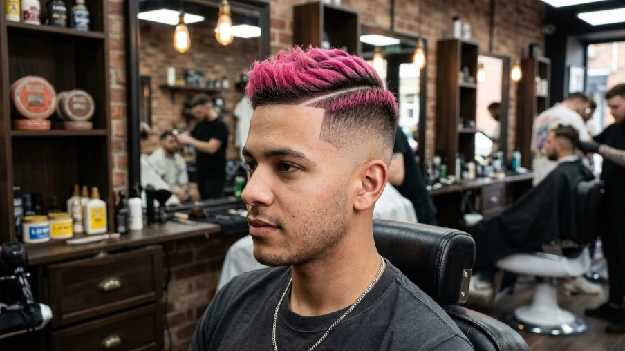 Pink Fade with Hard Part