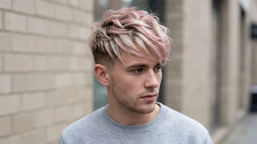 Pink and Blonde Mix with Curtain Bangs