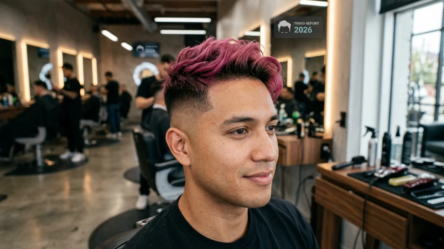 Faded Haircut with Pink Color on Top