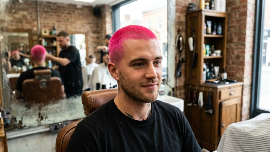 Short Pink Hair Men Style with Buzz Cut