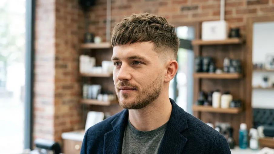 The Contemporary Caesar Hairstyle with Mid Fade