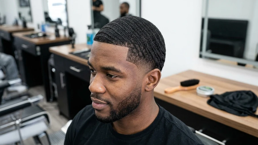 Mid Taper Fade With Waves