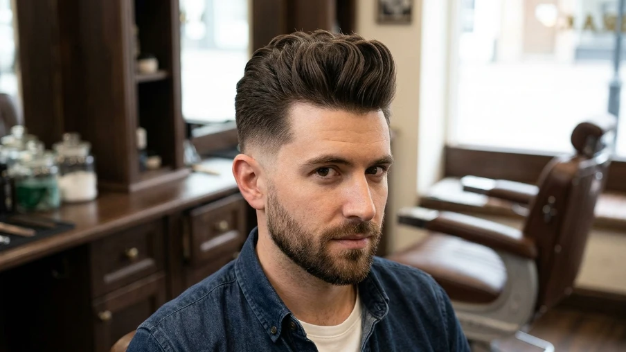 Classic Mid Taper Fade With Pompadour