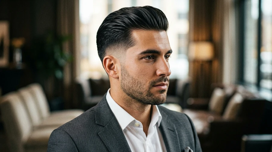 Mid Taper Fade With Slick Back