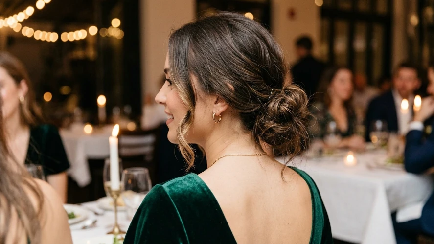 Low Romantic Bun with Face Framing Tendrils