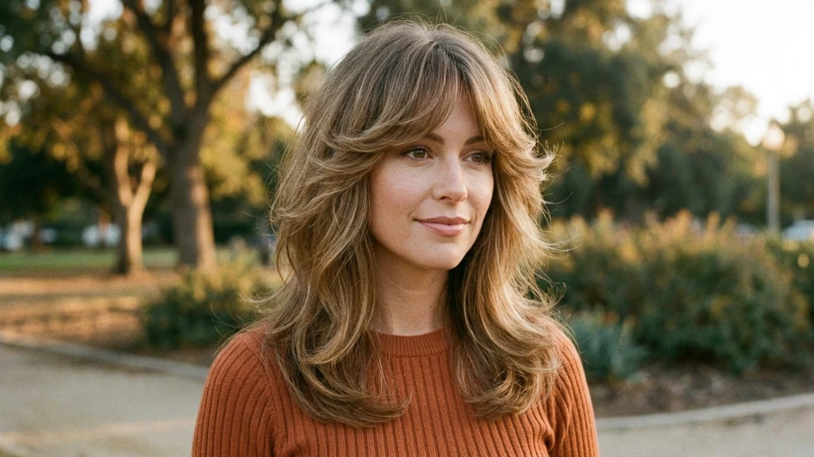 Layered Hair with Soft Feathered Bangs