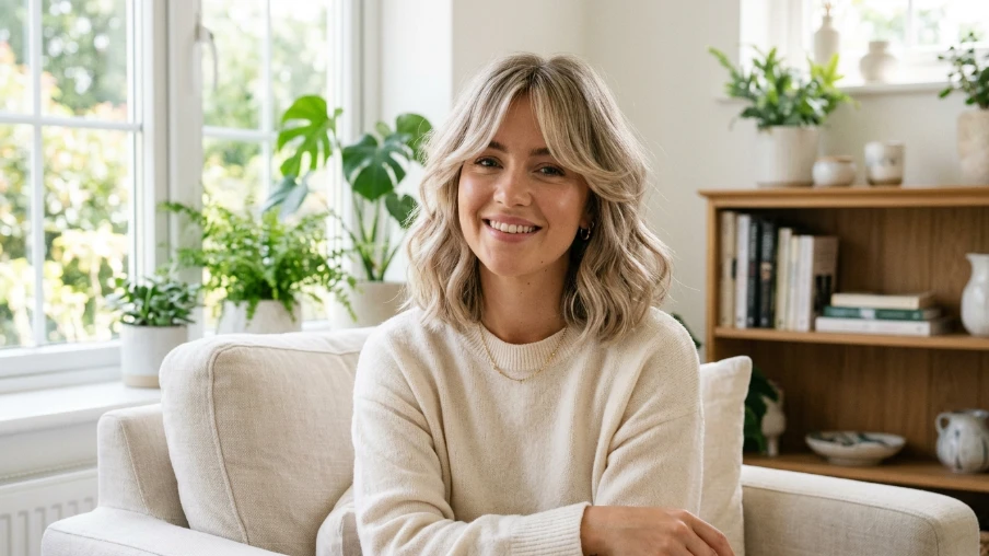 Curtain Bangs with a Wavy Bob