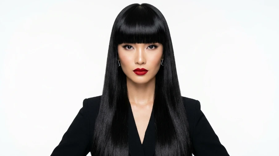 Long Straight Hair with Thick Blunt Bangs