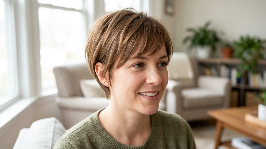 Wispy Side Swept Bangs on Short Hair