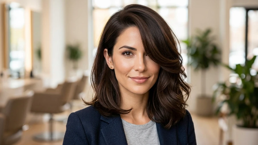 Side Parted Hairstyle With Deep Side Bangs