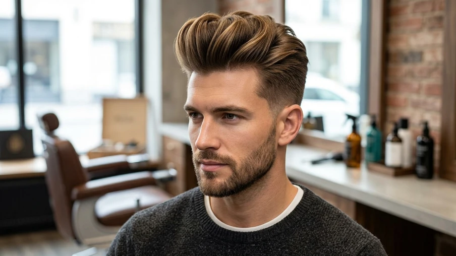 The Modern Pompadour with Light Brown Color
