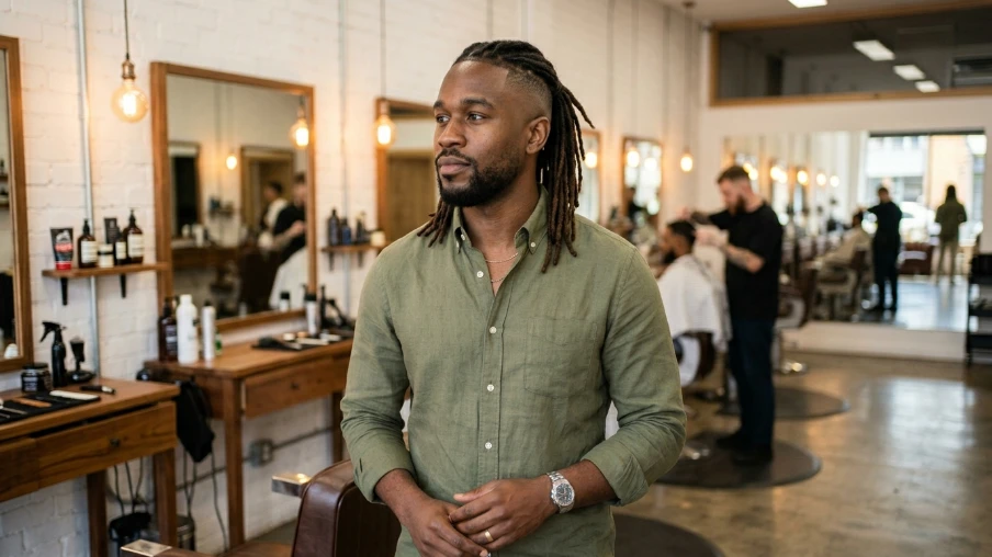Mid Length Locs with Mid Fade