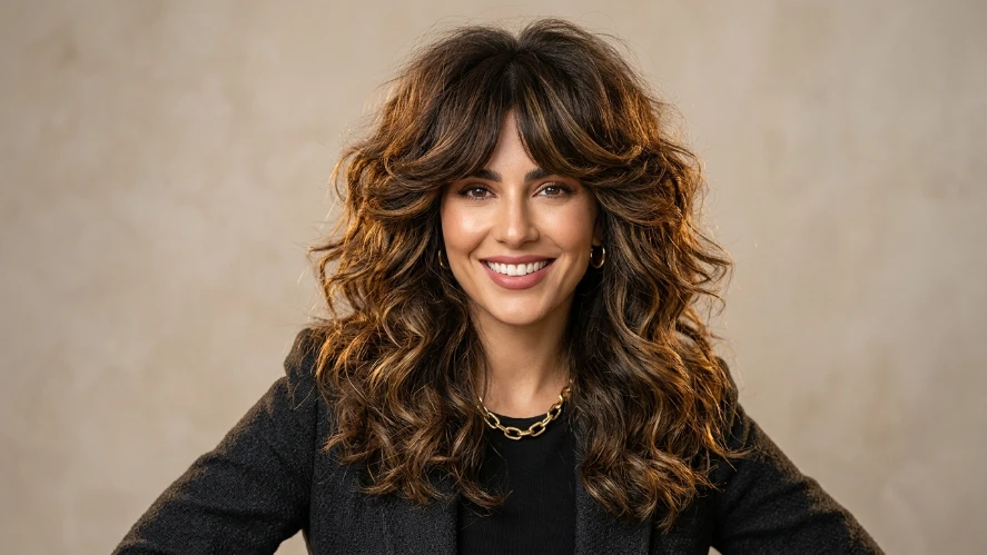 The Voluminous Shag Style with Statement Curtain Bangs