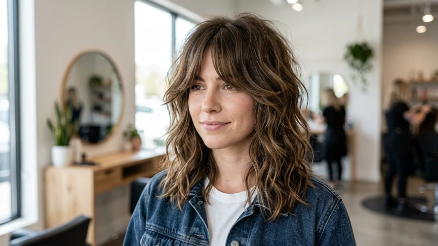 The Curtain Bangs Shag for Wavy Hair