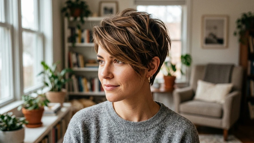 The Textured Pixie Cut with Side-Swept Layers