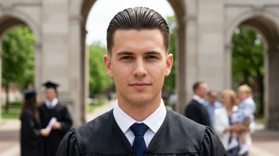 Modern Gentleman Hairstyle: Slicked Back Short Hair