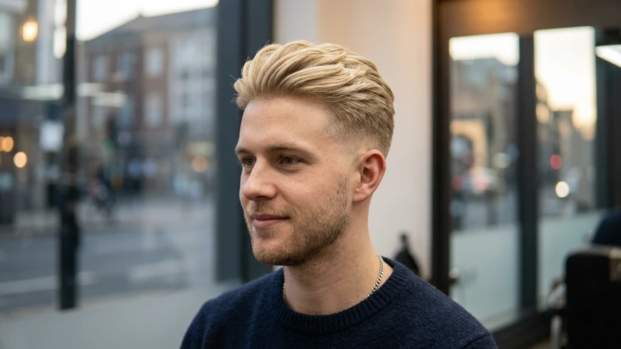 The Textured Blonde Haircut with Mid Fade