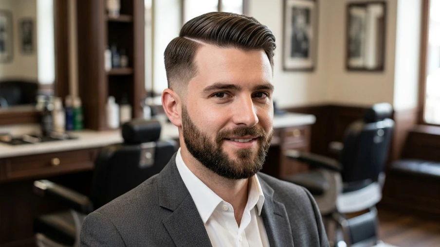 Beard with Hard Part Haircut