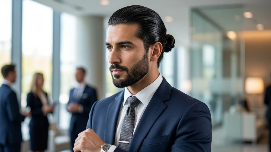 The Slick Back Bun with Corporate Beard
