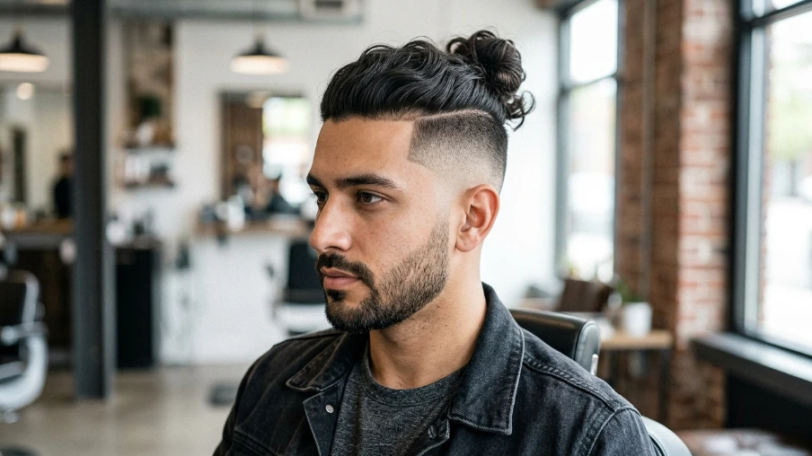 The High Fade Man Bun with Short Beard