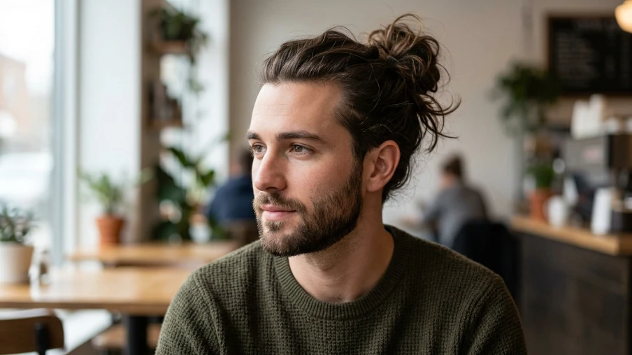 The Messy Bun with Short Beard