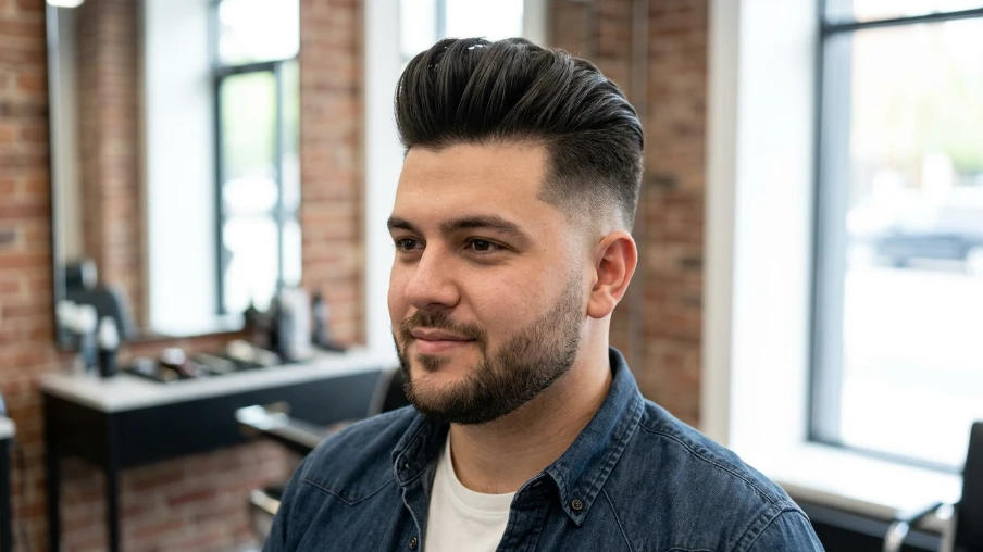 Pompadour Haircut for Round Face